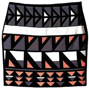 RACHEL Rachel Ray   Size M   Peach-Gray Geometric Print  Knit Bodycon MINI SKIRT